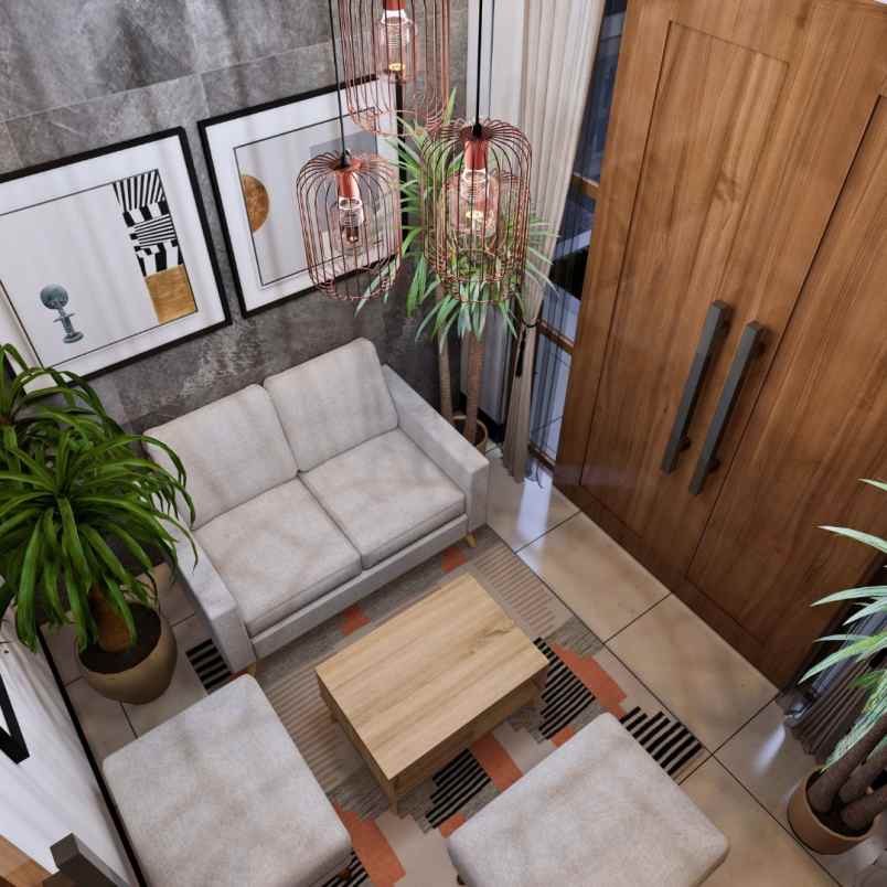 rumah etnik bali view persawahan dan gunung merapi