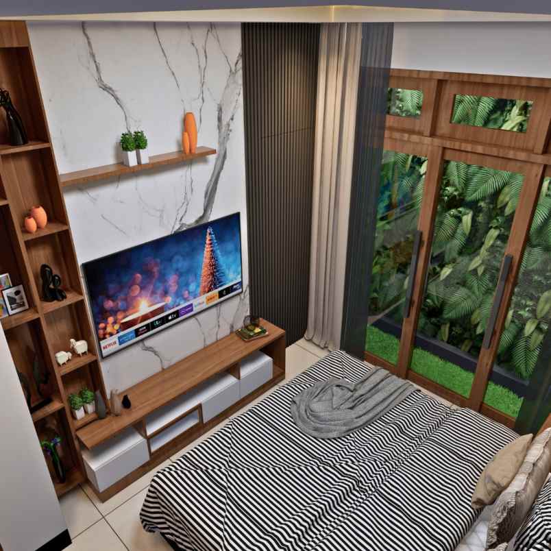 rumah etnik bali view persawahan dan gunung merapi