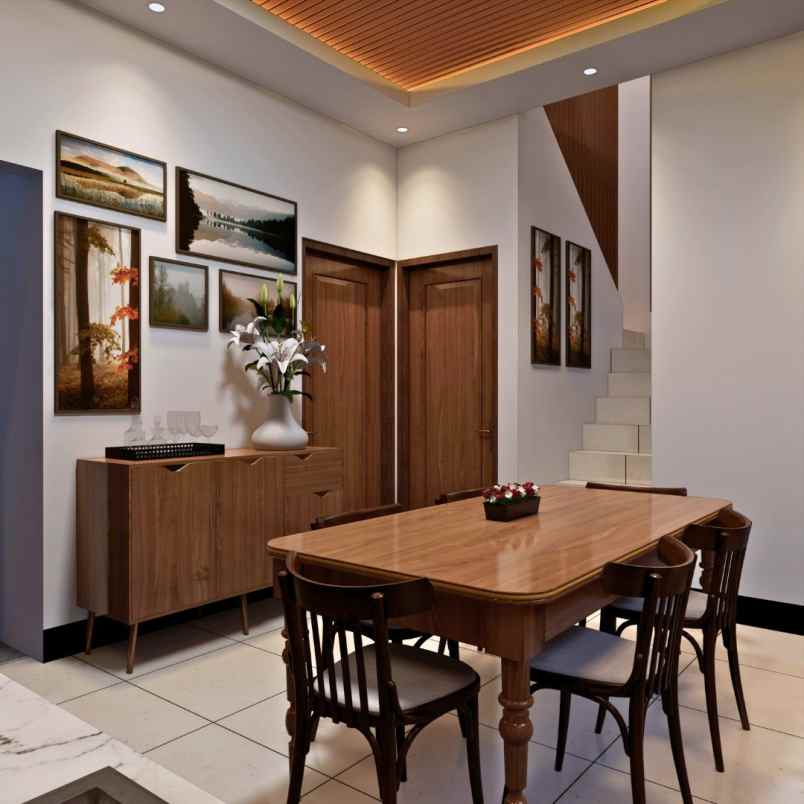 rumah etnik bali view persawahan dan gunung merapi