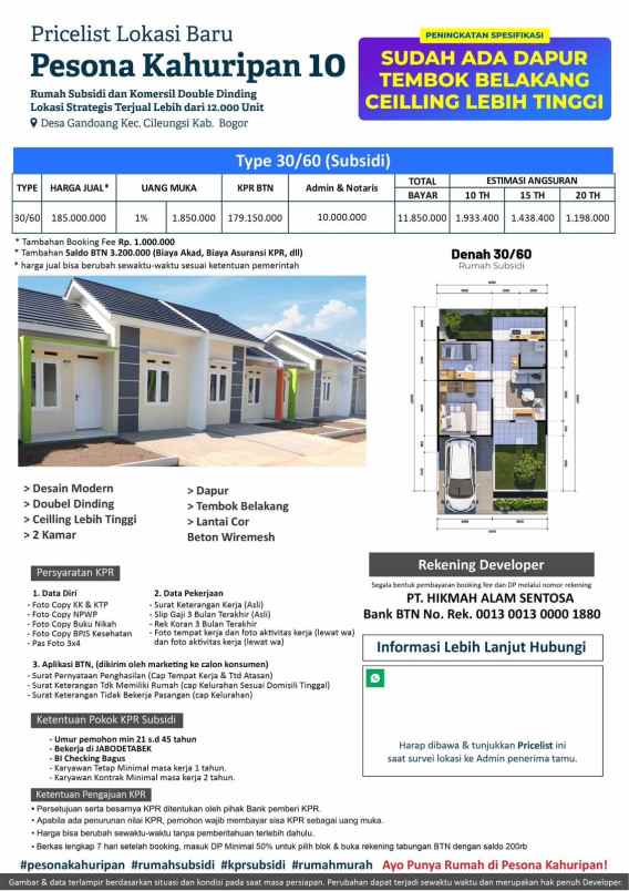 rumah subsidi pesona kahuripan 10 gandoang
