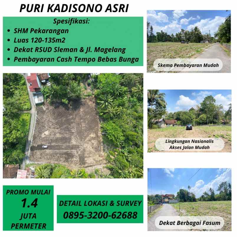 tanah pekarangan 1 4jt meter dekat jl magelang km 17