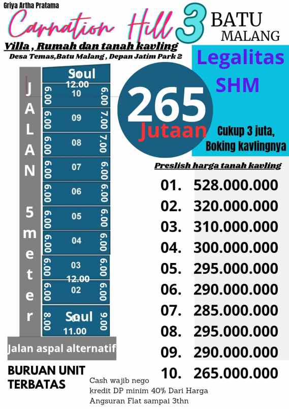 tanah pribadi strategis depan jatim park 2 batu