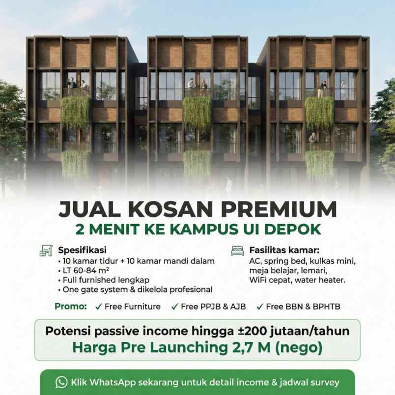 dijual kost vokasi kukusan ui depok