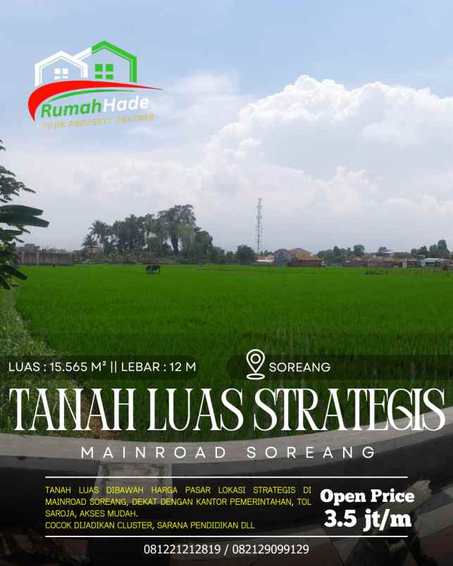 dijual tanah luas strategis mainroad soreang