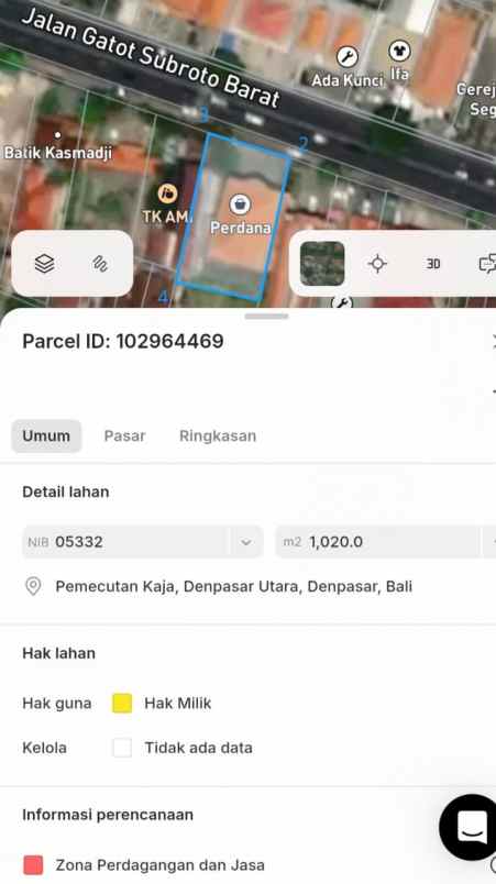 dijual tanah raya gatsu barat