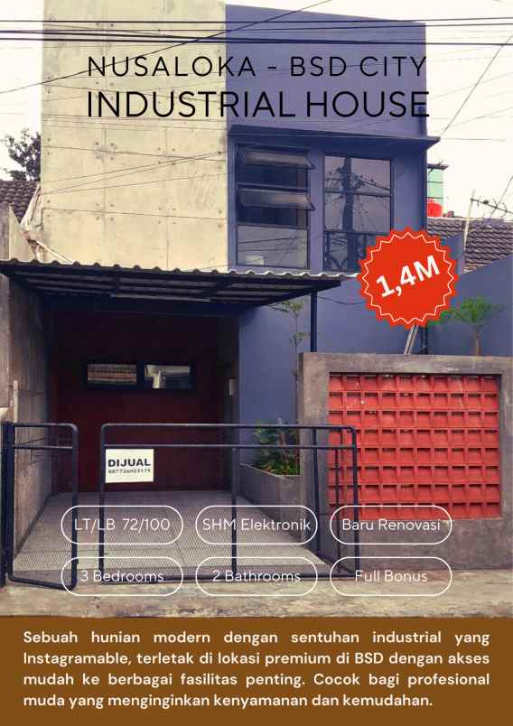 siap huni rumah industrial nusaloka bsd city