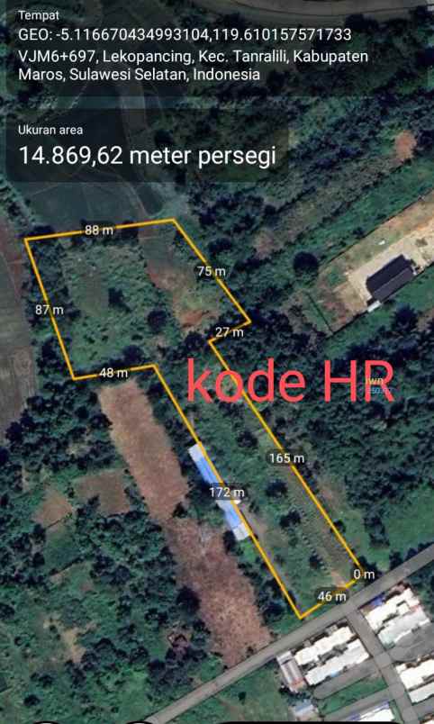 tanah 14 869 m2 di tanralili maros