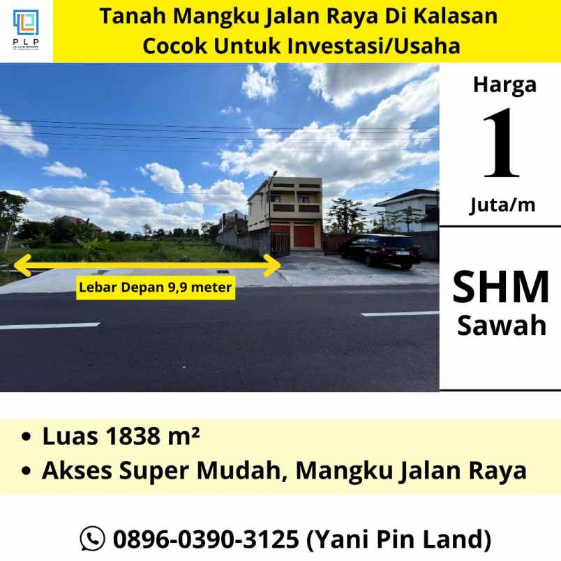 tanah mangku jalan raya di kalasan cocok untuk usaha