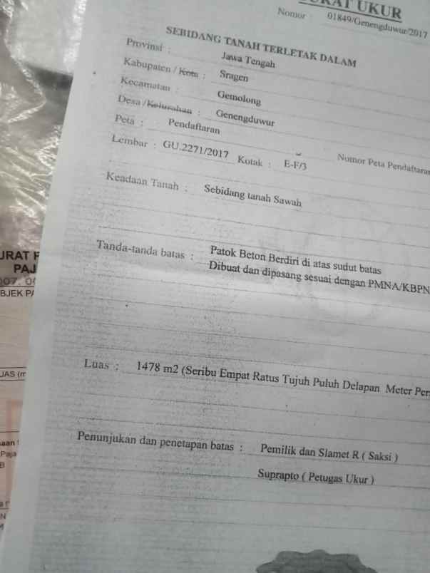 tanah pekarangan zona kuning dijual cepat 8000 mt2