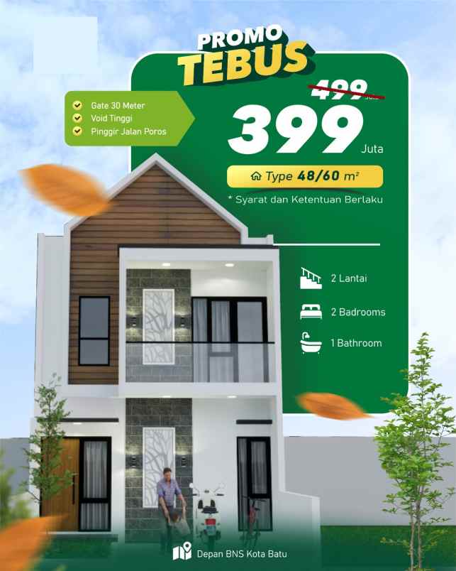 villa murah 2 lantai di kota batu atas wisata bns