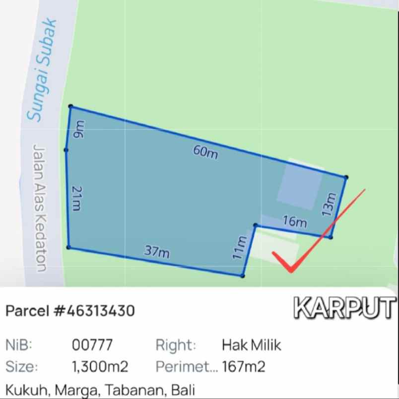 dijual 13 are jl alas kedaton kukuh marga tabanan
