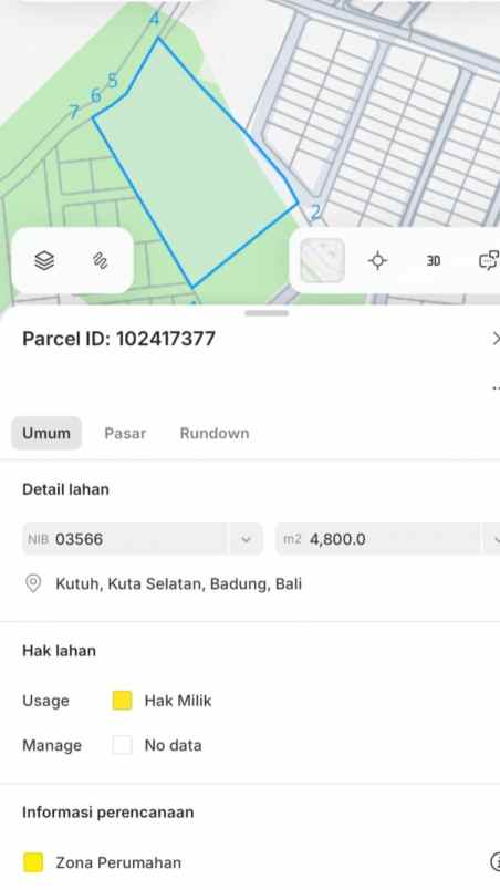 dijual 48 are jl raya kampial riyun permai