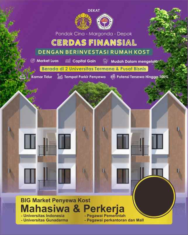 dijual kost pondok cina margonda