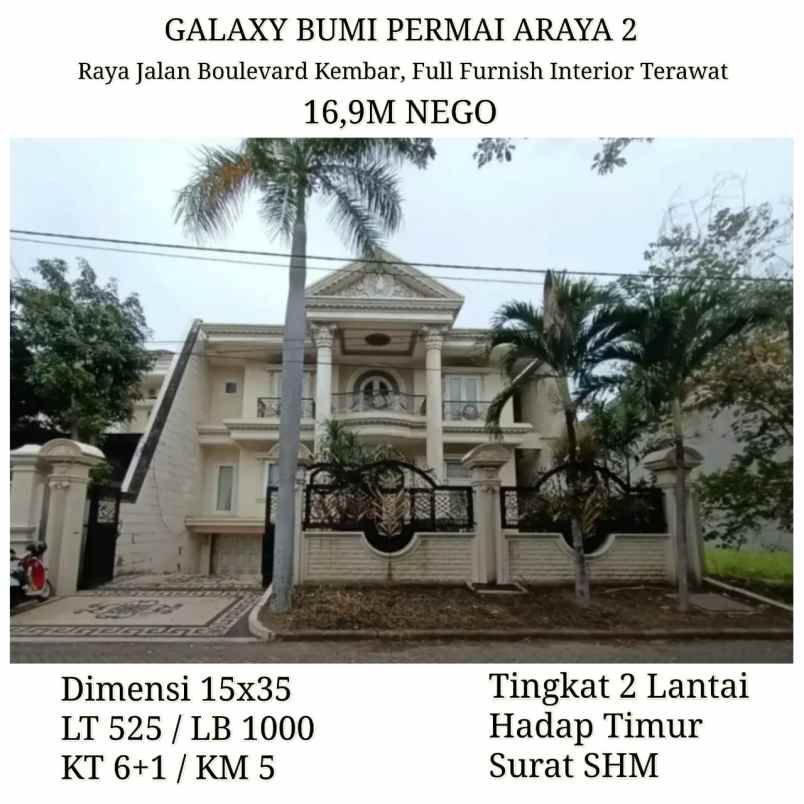 Rumah Mewah Galaxy Bumi Permai Araya Surabaya 169m Nego Full Furnish
