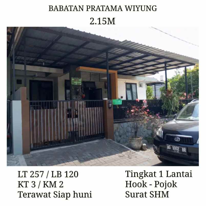 Rumah Hook Babatan Pratama Wiyung Surabaya 215m Terawat Siap Huni