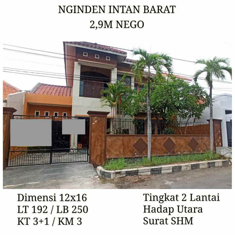 Rumah 2 Lantai Nginden Intan Barat Surabaya 29m Nego Shm Hadap Utara