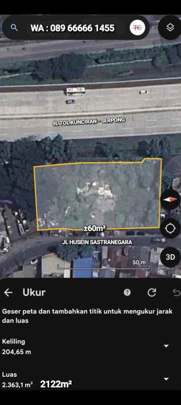 dijual tanah jalan husein sastra negara