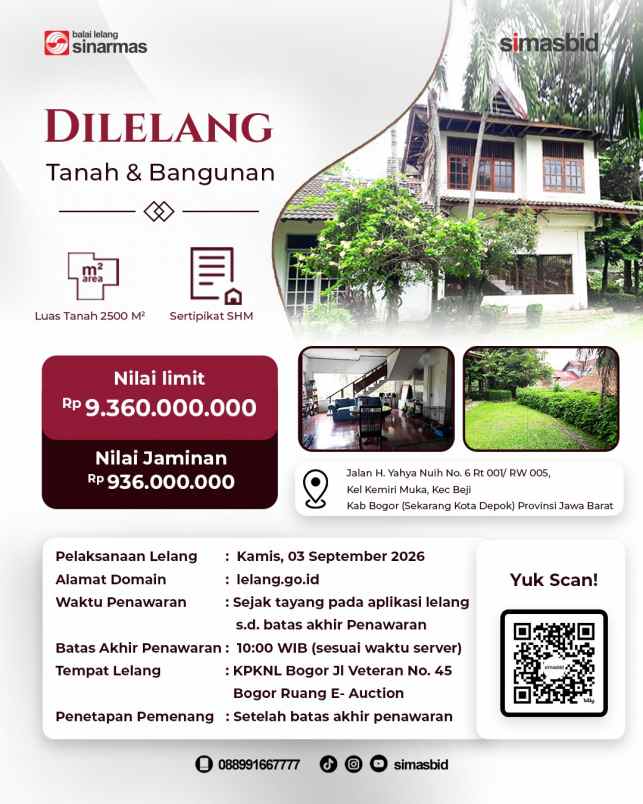 jual rumah melalui lelang luas 2500 meter