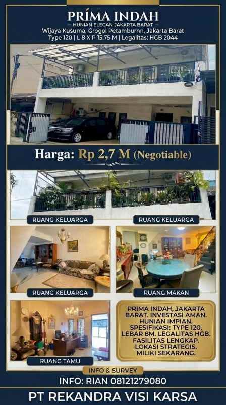 rumah 2 lantai ekslusive strategis grogol jakarta