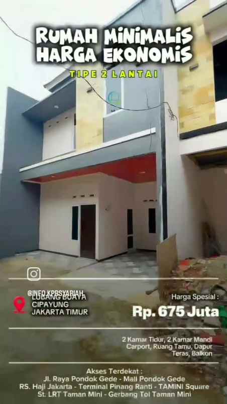 rumah 2 lantai lubang buaya cipayung jakarta timur