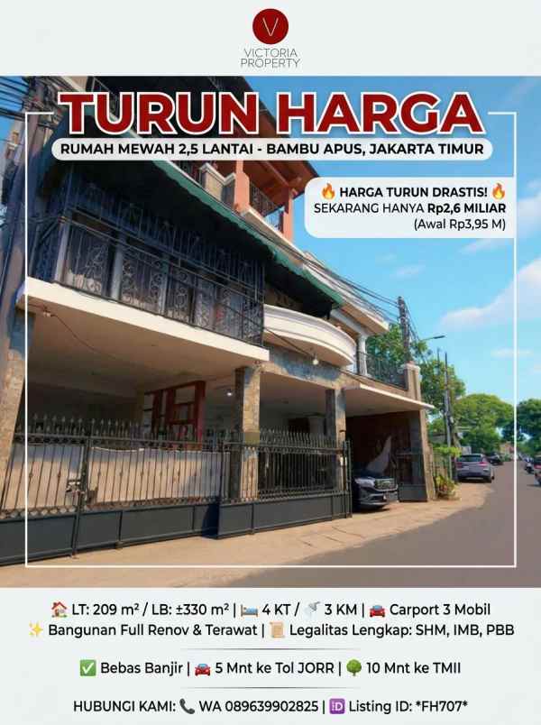 rumah mewah 2 5 lantai di bambu apus jakarta timur