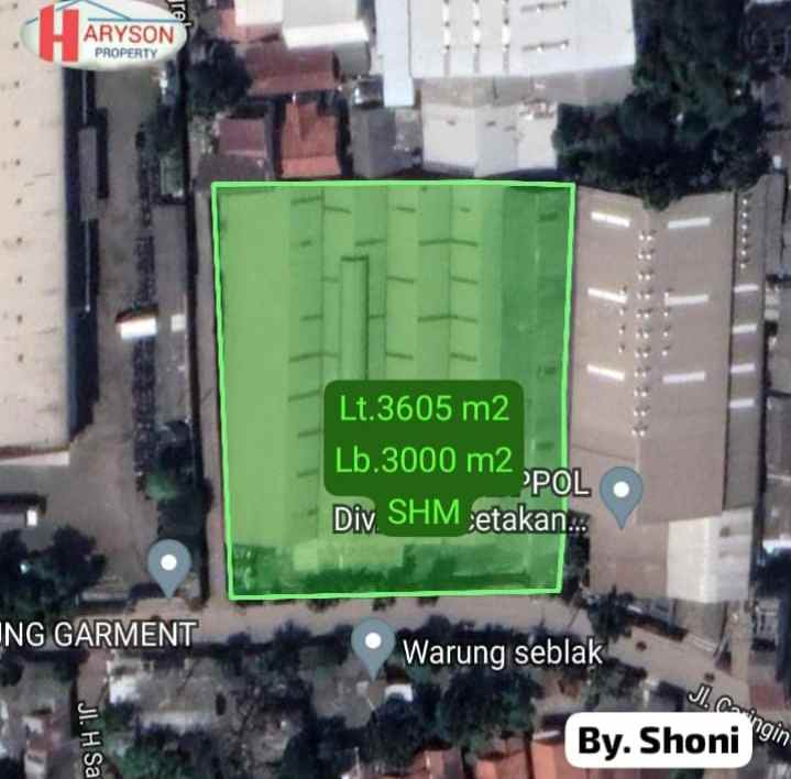 dijual gudang 3605 m2 kota bekasi