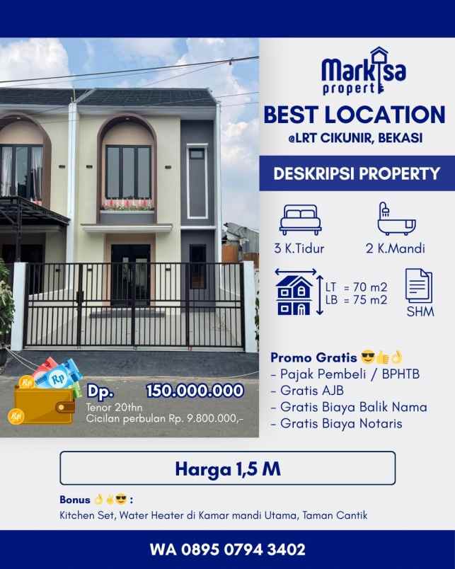 dijual rumah selangkah ke lrt cikunir 2