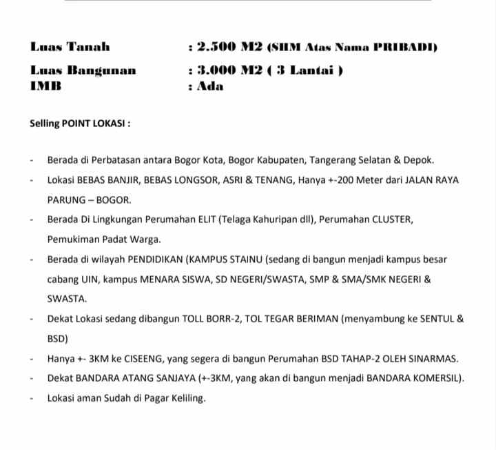 dijual segera sekolah aktif kemang parung bogor