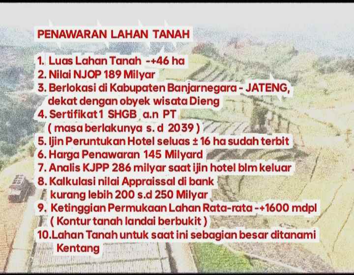 dijual tanah area wisata dieng