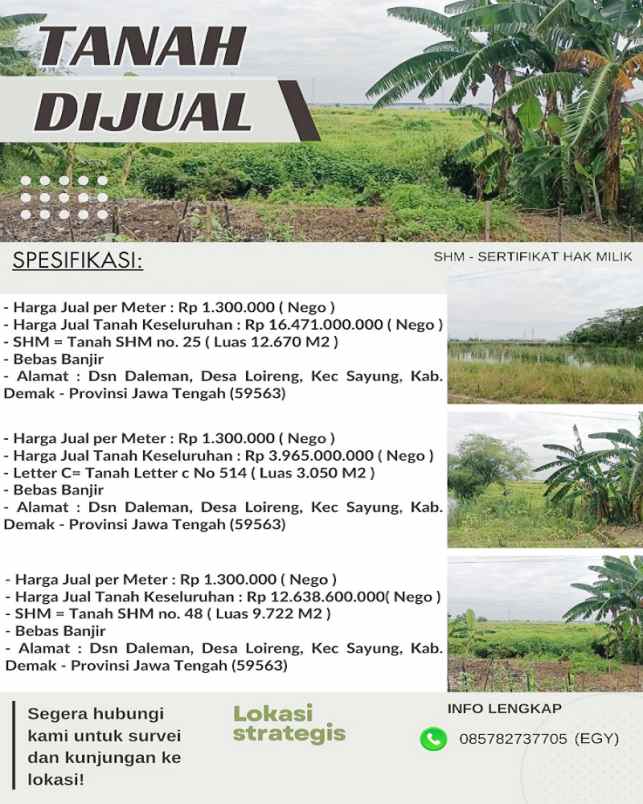 dijual tanah dusun daleman desa loireng