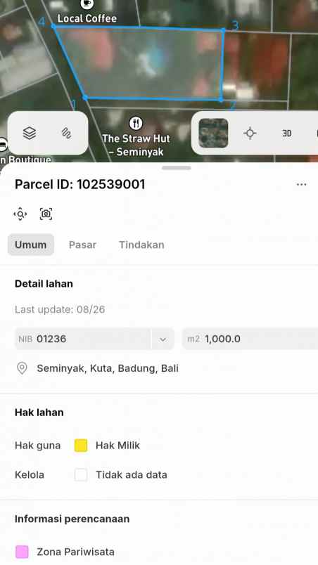 dijual tanah oberoi kerobokan