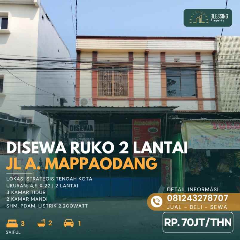 disewakan ruko gudang kantor jalan andi mappaodang makassar