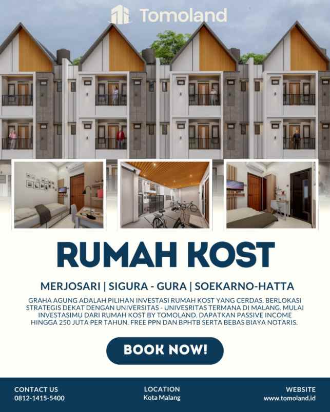 kost murah malang kota dekat ub 8 kamar dijual 1m