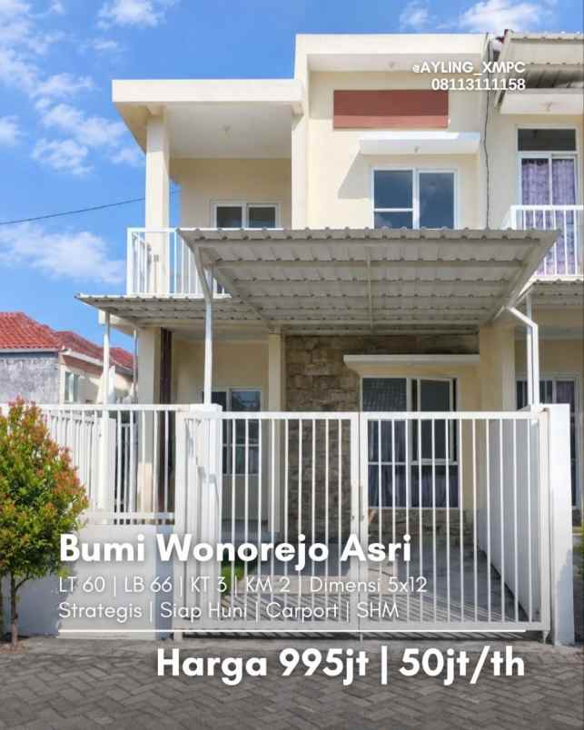 rumah bumi wonorejo asri siap huni carport taman