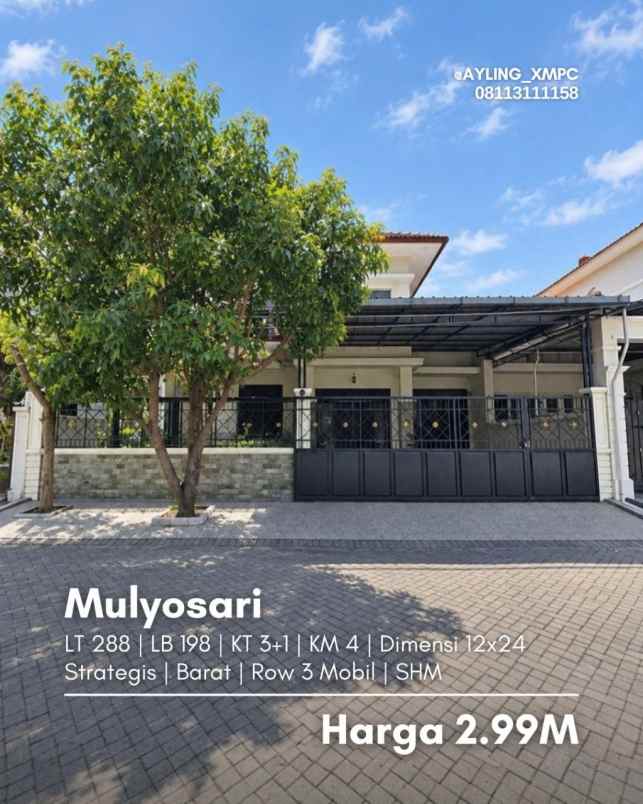 rumah mulyosari strategis row jalan 3 mobil