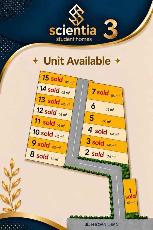 dijual kost jl h boan lisan kukusan