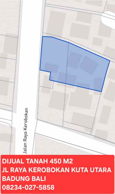 dijual tanah jalan raya kerobokan kuta