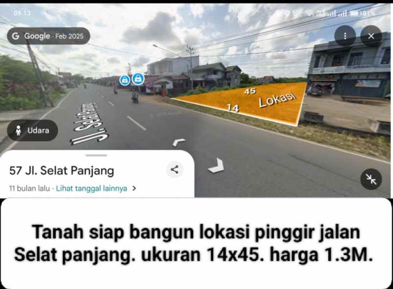 dijual tanah jalan selat panjang