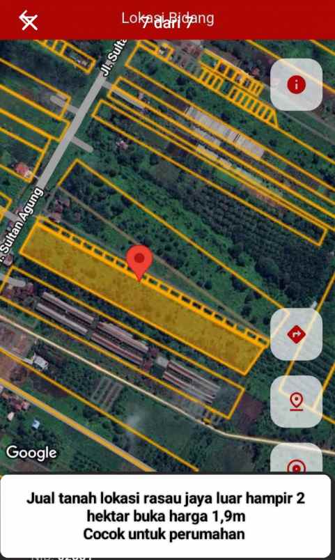 dijual tanah jalan sultan agung rasau jaya