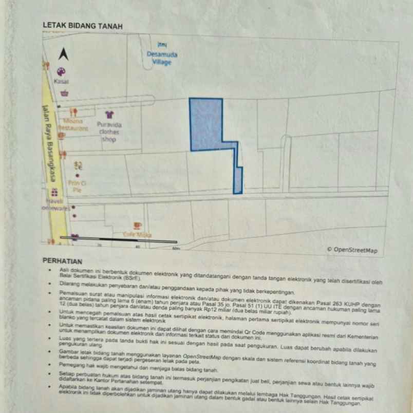 dijual tanah jl raya basangkasa