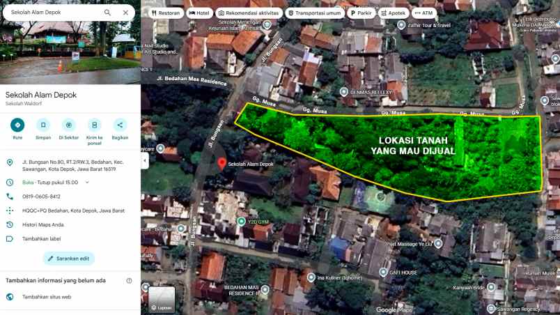 dijual tanah seluas 12 015 m2 sawangan depok