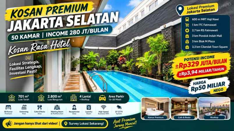 kost an rasa hotel 50 kamar di jaksel