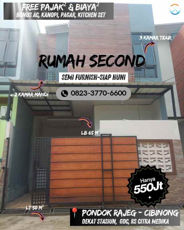 rumah 2 lantai siap huni semi furniture free pajak