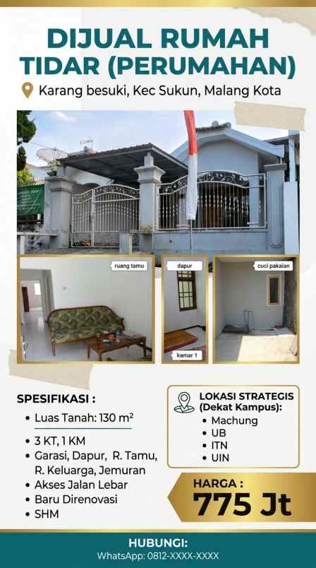 rumah siap huni lokasi di tidar kota malang