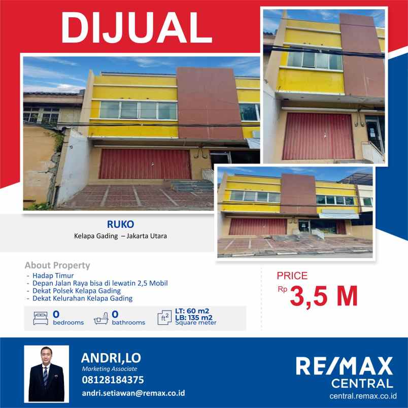 dijual ruko gudang kantor kelapa gading jakarta utara