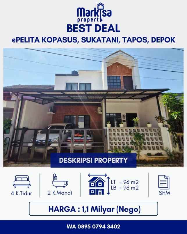 dijual rumah di kopasus pelita sukatani tapos depok