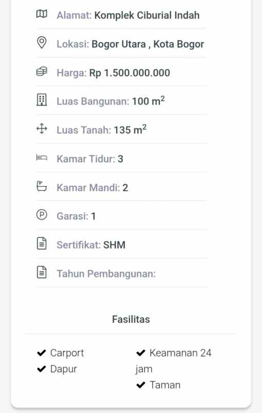 dijual rumah rt 4 rw 4 ciparigi utara