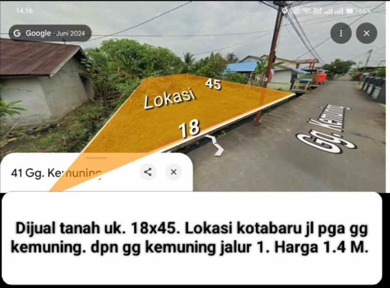 dijual tanah jalan pga gang kemuning