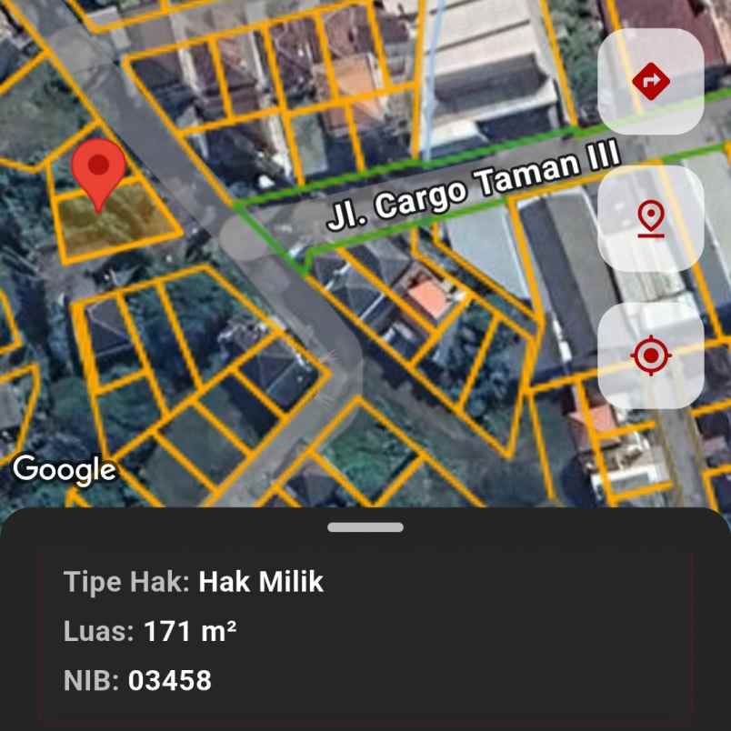 dijual tanah jl cargo taman