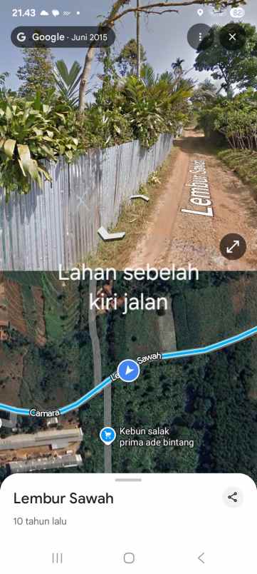 dijual tanah jl lembur sawah cigendel